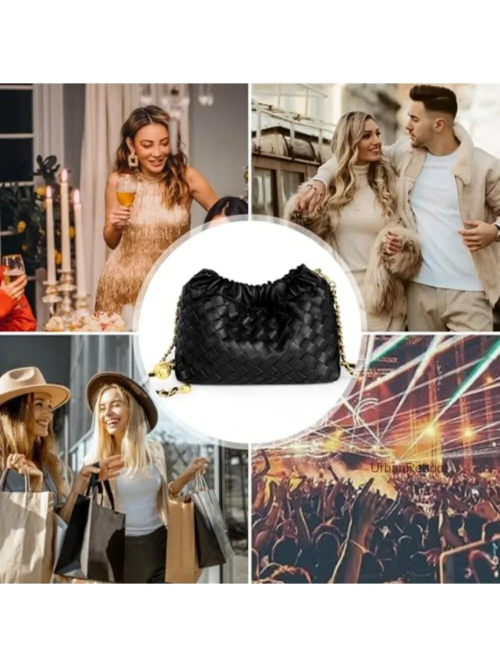 Woven Faux Leather Crossbody Bag Evening Clutch Hobo Purse